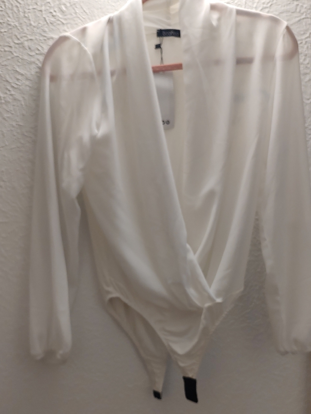 Boohoo White Surplice Long-Sleeve Bodysuit